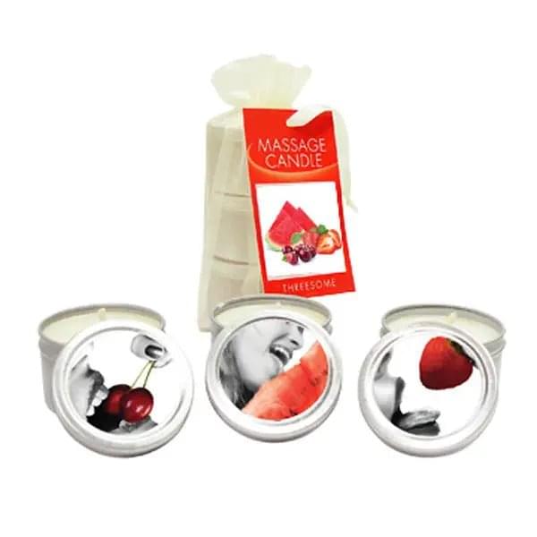Edible Massage Candle Threesome - Cherry, Strawberry & Melon Flavoured Candles - 3 Pack Earthly Body Discreet Intimate Essentials.