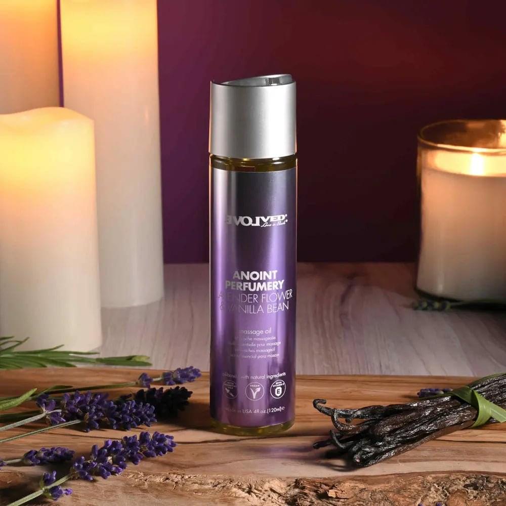 Evolved ANOINT PERFUMERY - Lavender Flower & Vanilla Bean - Lavender Flower & Vanilla Bean Massage Oil - 120 ml Bottle Evolved Discreet Intimate Essentials.
