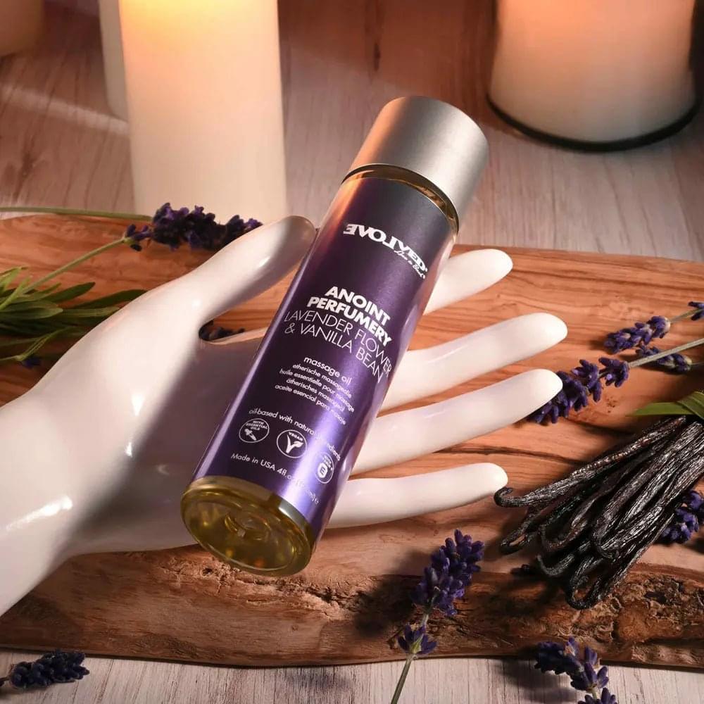 Evolved ANOINT PERFUMERY - Lavender Flower & Vanilla Bean - Lavender Flower & Vanilla Bean Massage Oil - 120 ml Bottle Evolved Discreet Intimate Essentials.