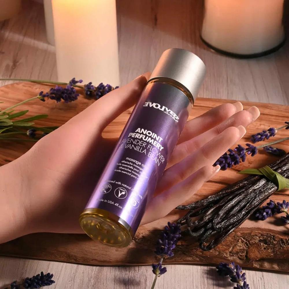 Evolved ANOINT PERFUMERY - Lavender Flower & Vanilla Bean - Lavender Flower & Vanilla Bean Massage Oil - 120 ml Bottle Evolved Discreet Intimate Essentials.