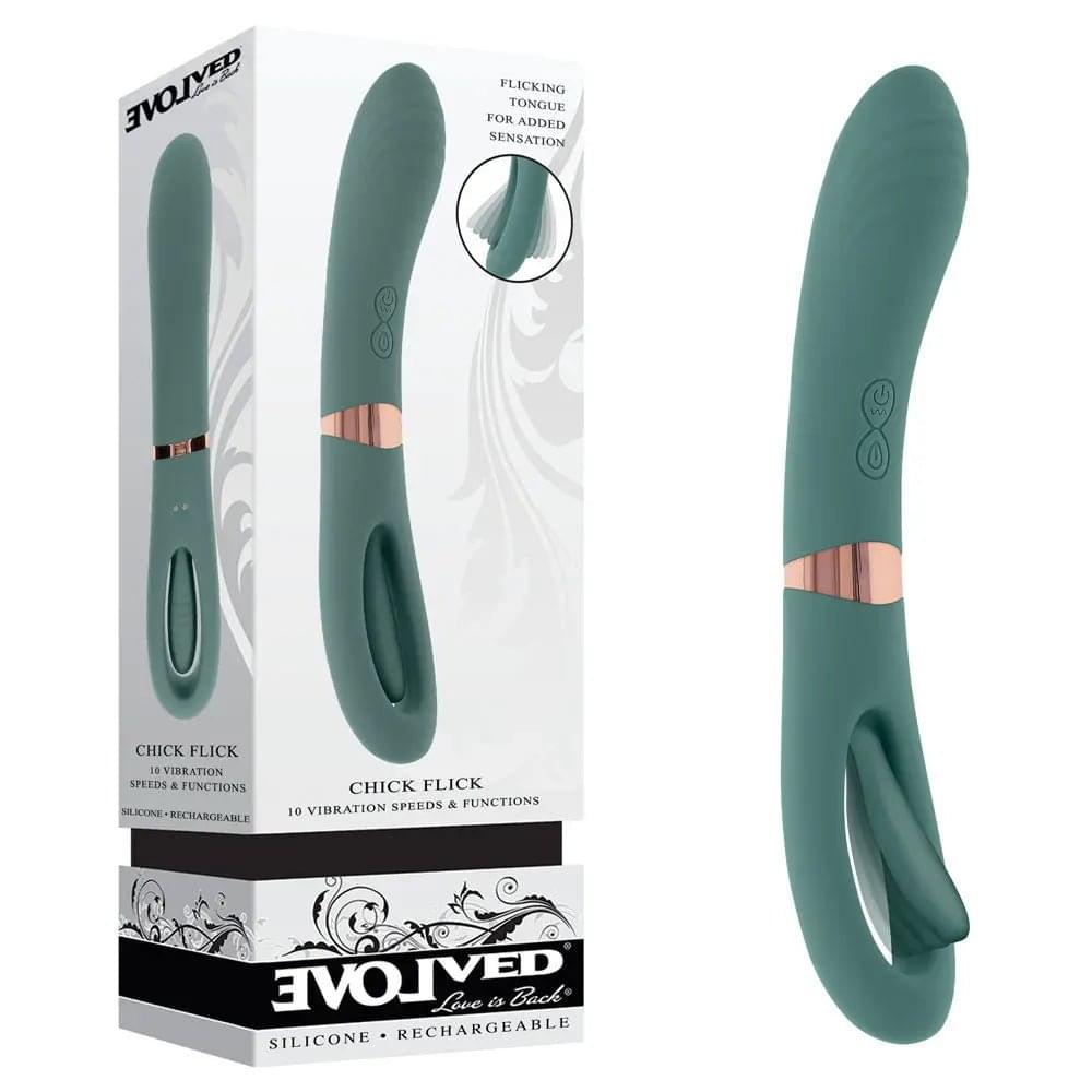 Evolved CHICK FLICK - Olive  24 cm USB Rechargeable Vibrator with Flicking Tip Evolved Discreet Intimate Essentials.