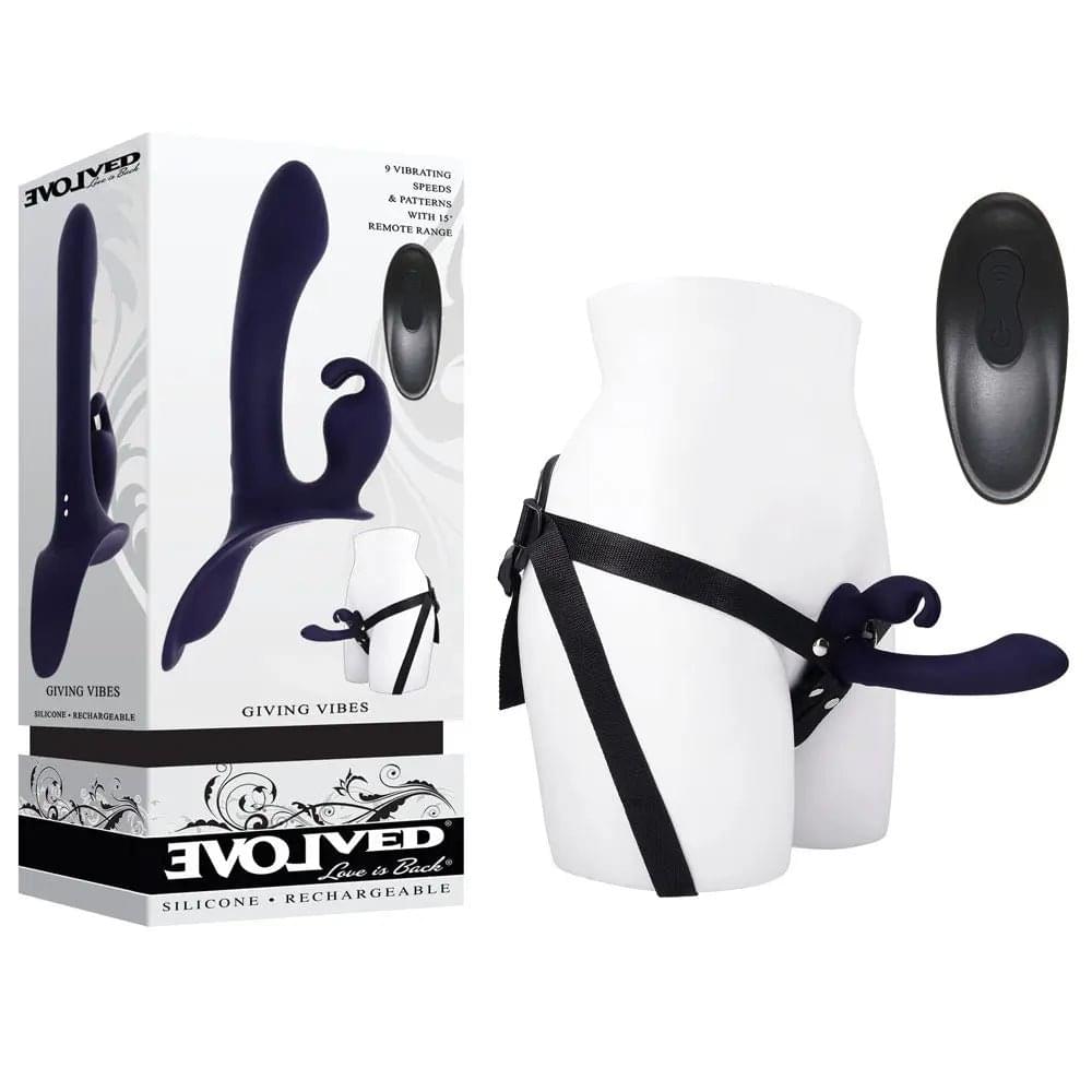 Evolved GIVING VIBES -  14.6 cm USB Rechargeable Vibrating Strap-On with Remote Evolved Discreet Intimate Essentials.
