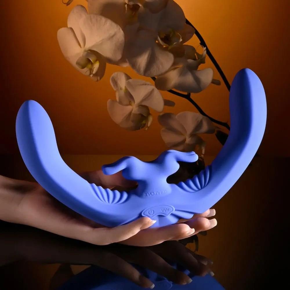 Evolved LOVEBIRDS -  20.8 cm USB Rechargeable Double-Ended Rabbit Vibrator with Remote Evolved Discreet Intimate Essentials.