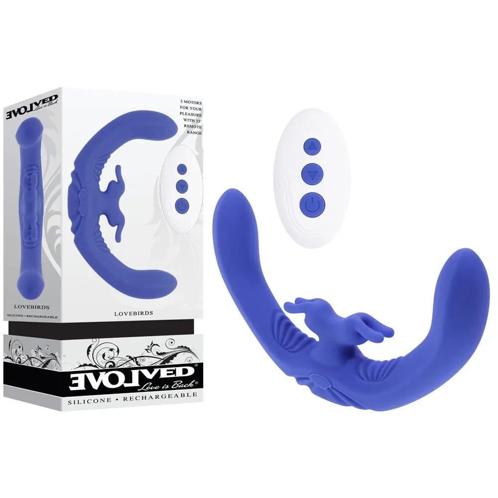 Evolved LOVEBIRDS -  20.8 cm USB Rechargeable Double-Ended Rabbit Vibrator with Remote Evolved Discreet Intimate Essentials.