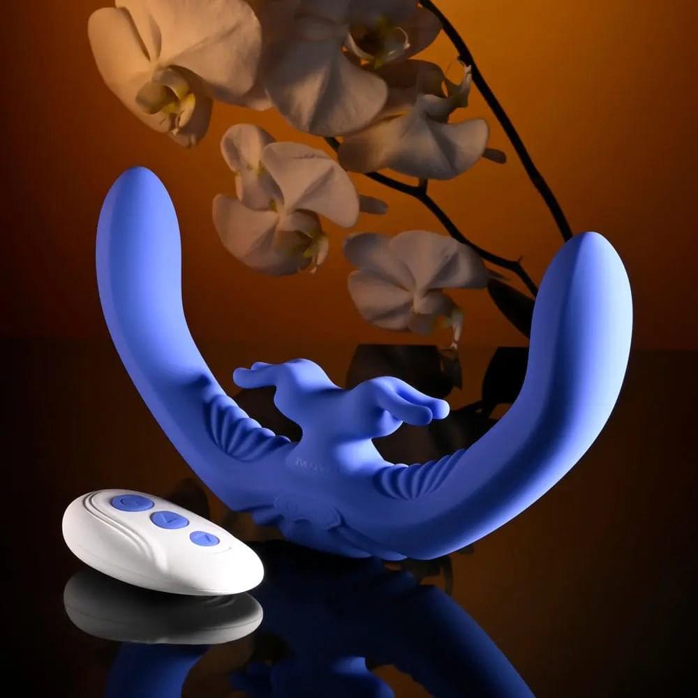 Evolved LOVEBIRDS -  20.8 cm USB Rechargeable Double-Ended Rabbit Vibrator with Remote Evolved Discreet Intimate Essentials.