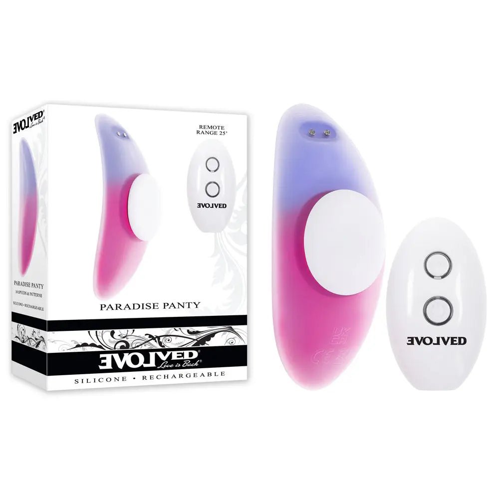 Shop affordable quality Evolved PARADISE PANTY - Pink/Purple USB Rechargeable Panty Vibrator with Remote Control - Discreet Intimate Essentials - STIMULATORS - Evolved