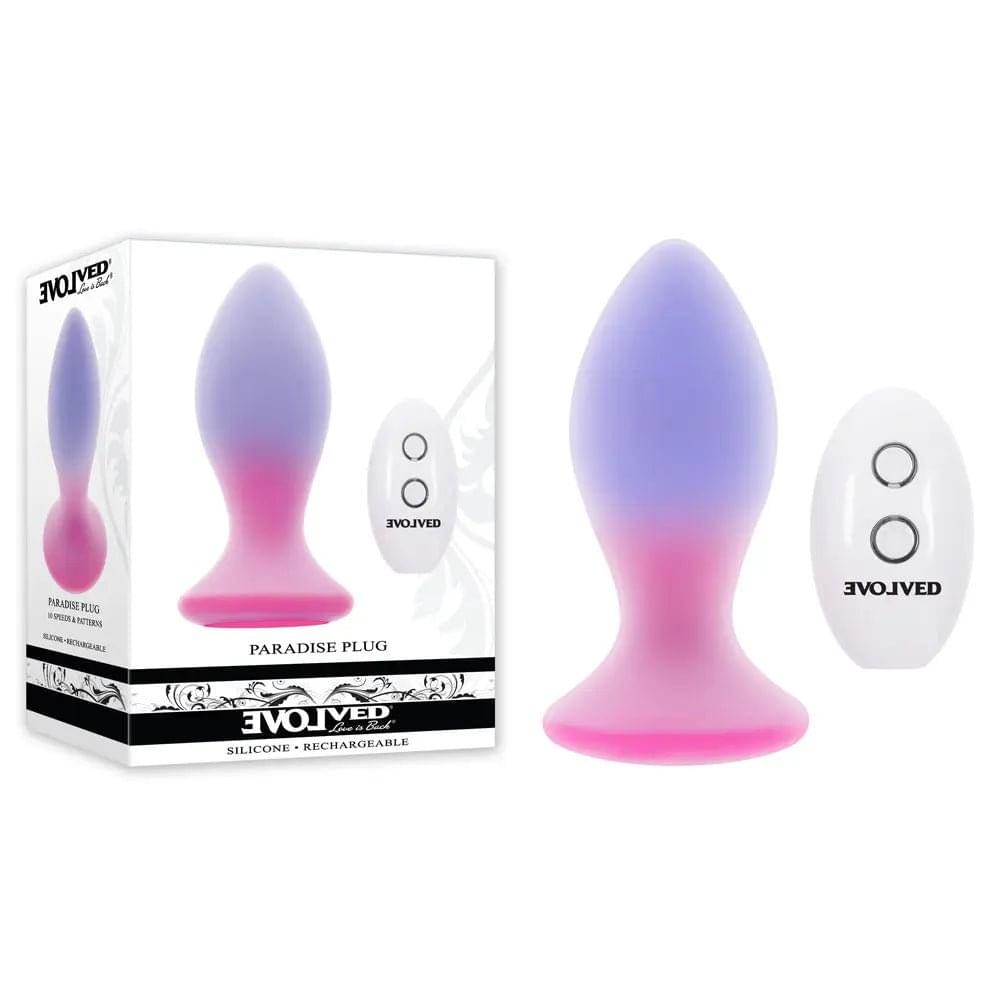 Evolved PARADISE PLUG - Pink/Purple 10.5 cm USB Rechargeable Vibrating Butt Plug with Wireless Remote Evolved Discreet Intimate Essentials.