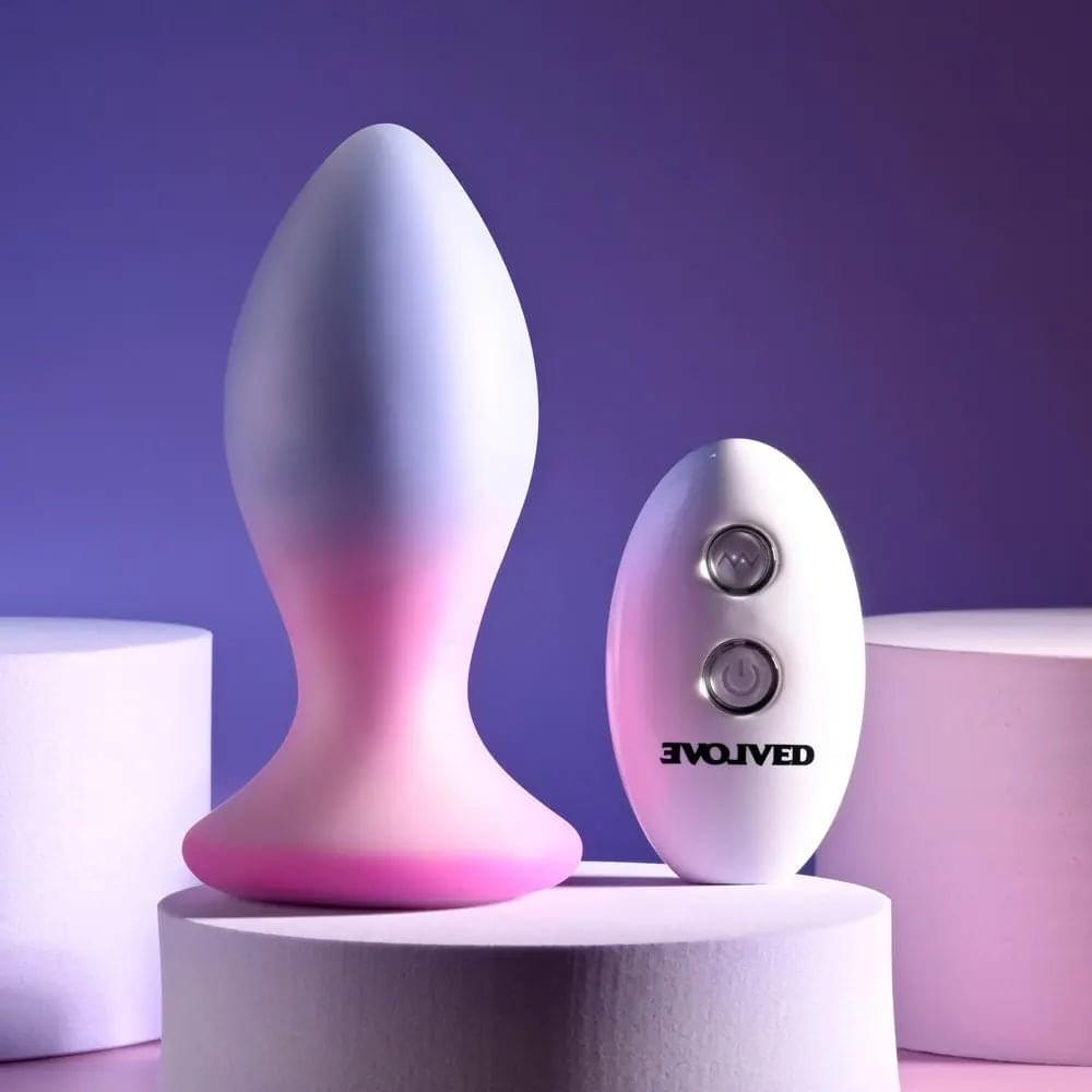 Evolved PARADISE PLUG - Pink/Purple 10.5 cm USB Rechargeable Vibrating Butt Plug with Wireless Remote Evolved Discreet Intimate Essentials.