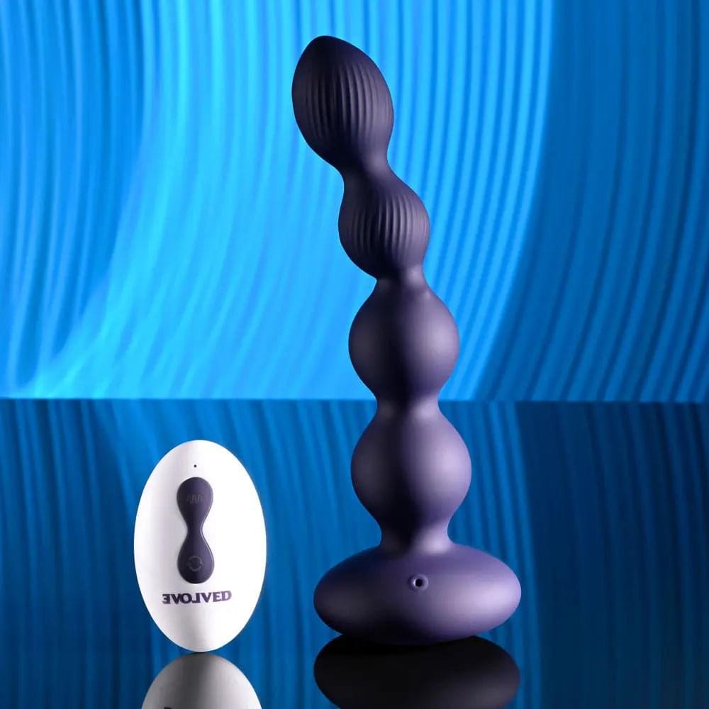 Evolved PLEASURE ORBIT - Navy  17.8 cm USB Rechargeable Twirling & Vibrating Anal Beads with Remote Evolved Discreet Intimate Essentials.