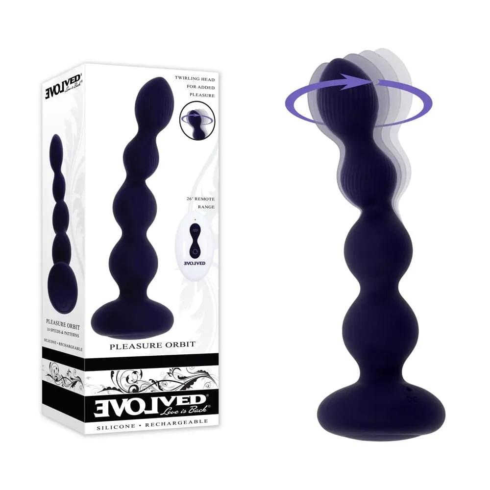Evolved PLEASURE ORBIT - Navy  17.8 cm USB Rechargeable Twirling & Vibrating Anal Beads with Remote Evolved Discreet Intimate Essentials.