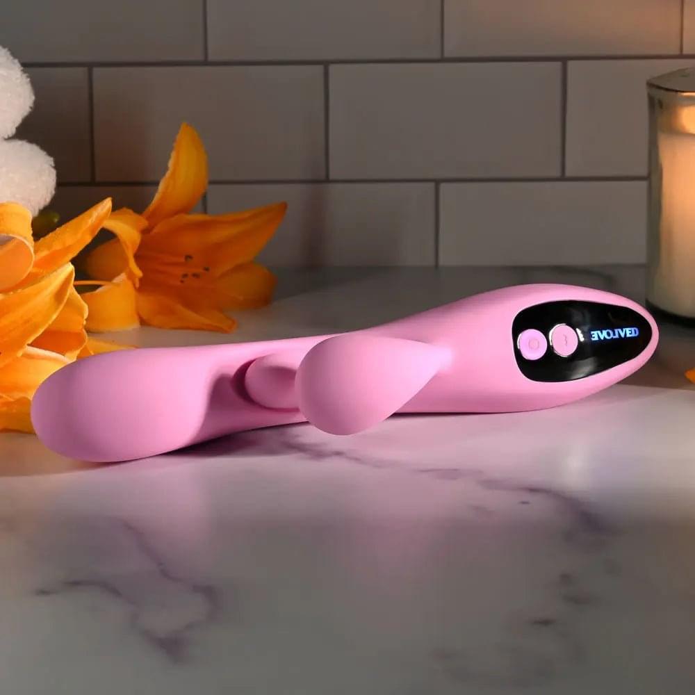 Evolved PUSH THE BUTTON -  23.5 cm USB Rechargeable Rabbit Vibrator with G-Spot Bud Evolved Discreet Intimate Essentials.