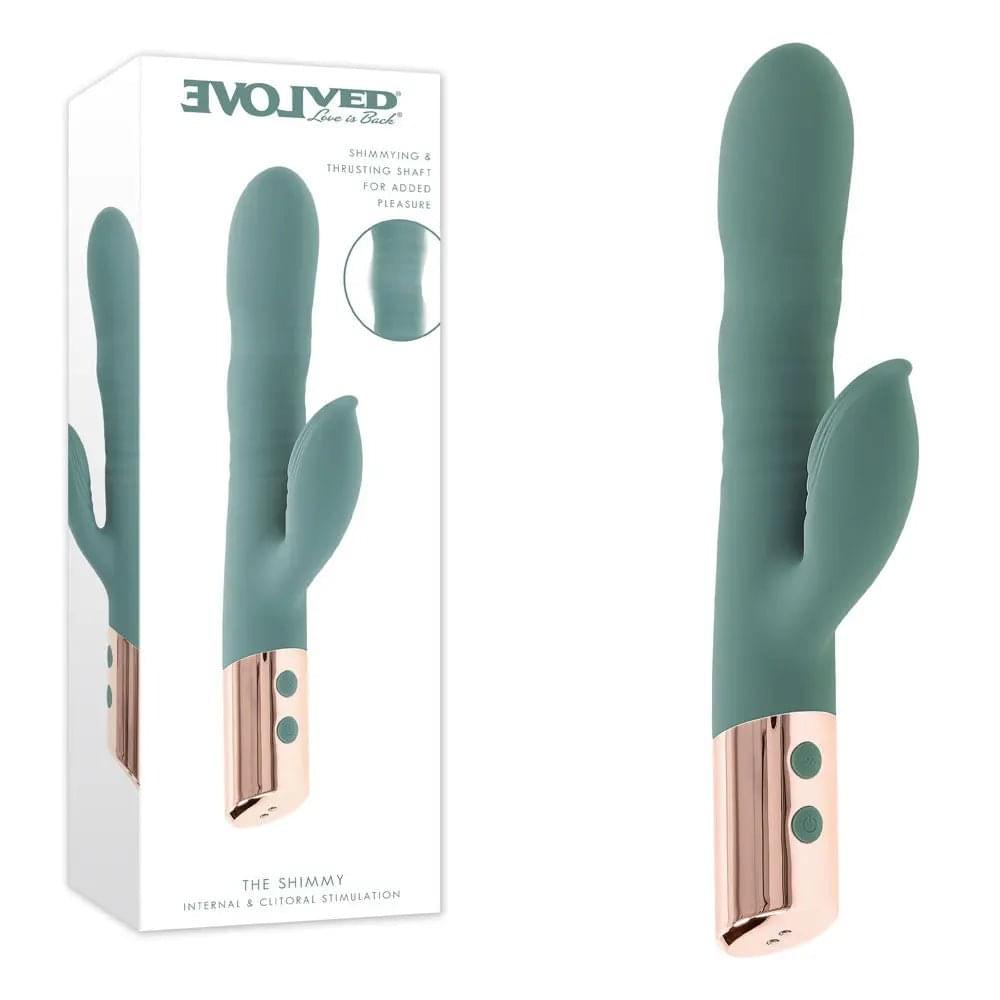 Evolved THE SHIMMY -  USB Rechargeable Thrusting Rabbit Vibrator Evolved Discreet Intimate Essentials.