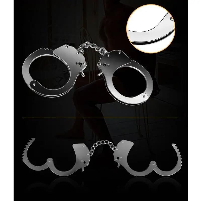 Fetish Pleasure Metal Hand Cuffs Silver Lovetoy Discreet Intimate Essentials.