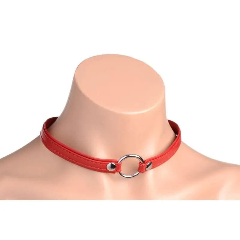 Fiery Pet Leather Choker w Silver Ring Red Master Series Discreet Intimate Essentials.