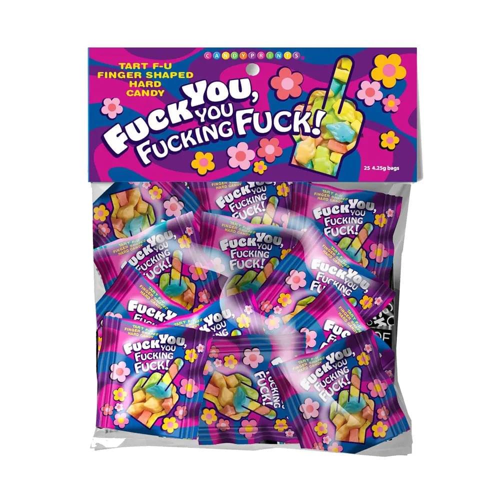 F**K YOU, YOU F**KING F**K! - Bag of 25 - Middle Finger Lollies - Bulk Bag of 25 Party Packs Little Genie Discreet Intimate Essentials.