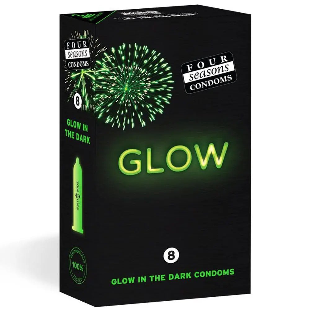 Shop affordable quality Four Seasons Glow N' Dark Condoms - Glow In The Dark Lubricated Condoms - 8 Pack - Discreet Intimate Essentials - CONDOMS - Four Seasons