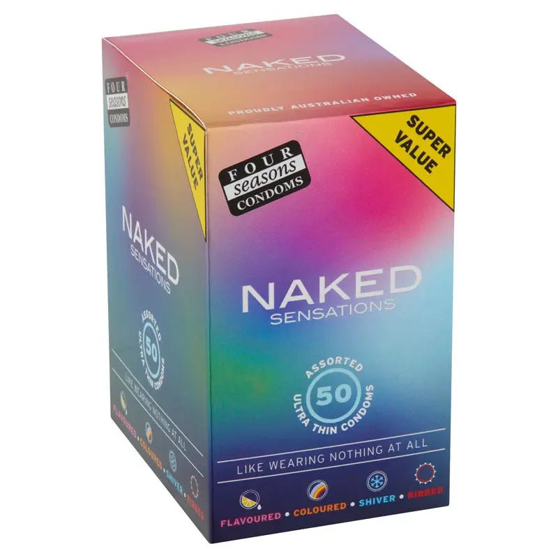 Shop affordable quality Four Seasons Naked Sensations Condoms - Assorted Ultra Thin Lubricated Condoms - 50 Pack - Discreet Intimate Essentials - CONDOMS - Four Seasons