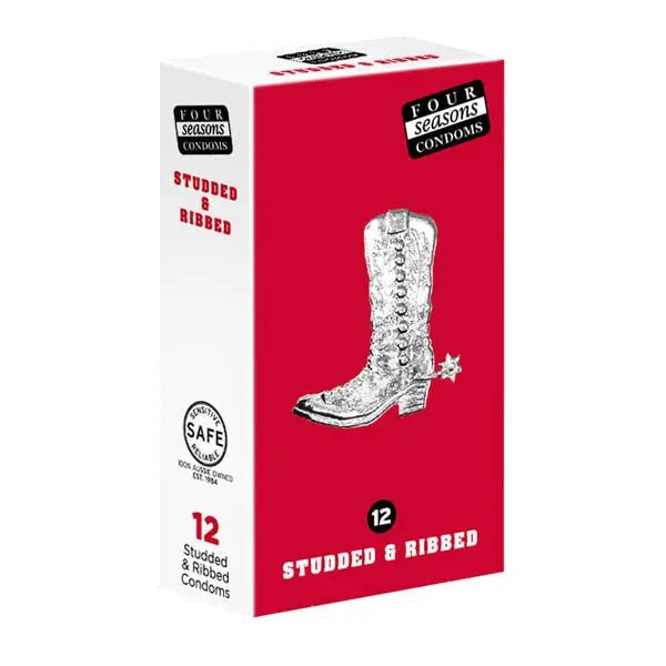 Shop affordable quality Four Seasons Studs & Ribs Condoms - Studded & Ribbed Lubricated Condoms - 12 Pack - Discreet Intimate Essentials - CONDOMS - Four Seasons