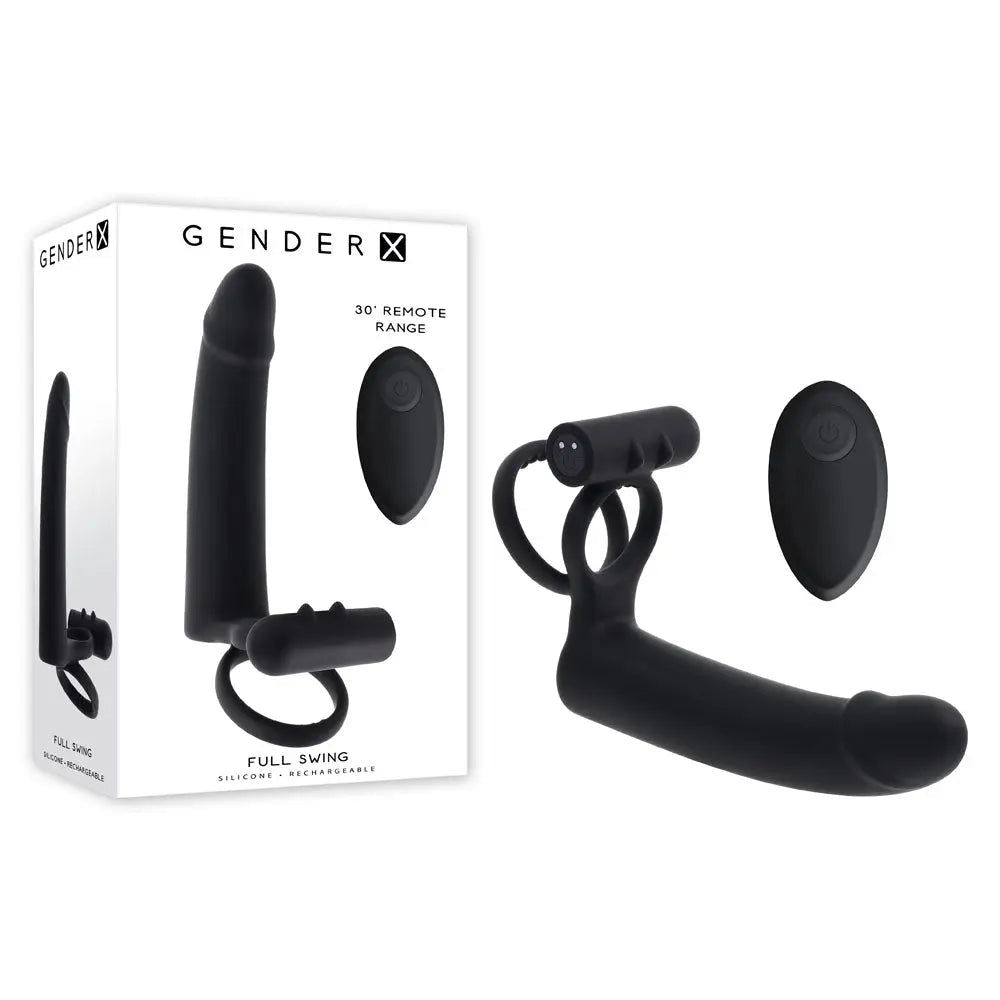Shop affordable quality Gender X FULL SWING - USB Rechargeable Vibrating Cock Ring with Double Penetrator Dildo - Discreet Intimate Essentials - COCK RINGS - Gender X
