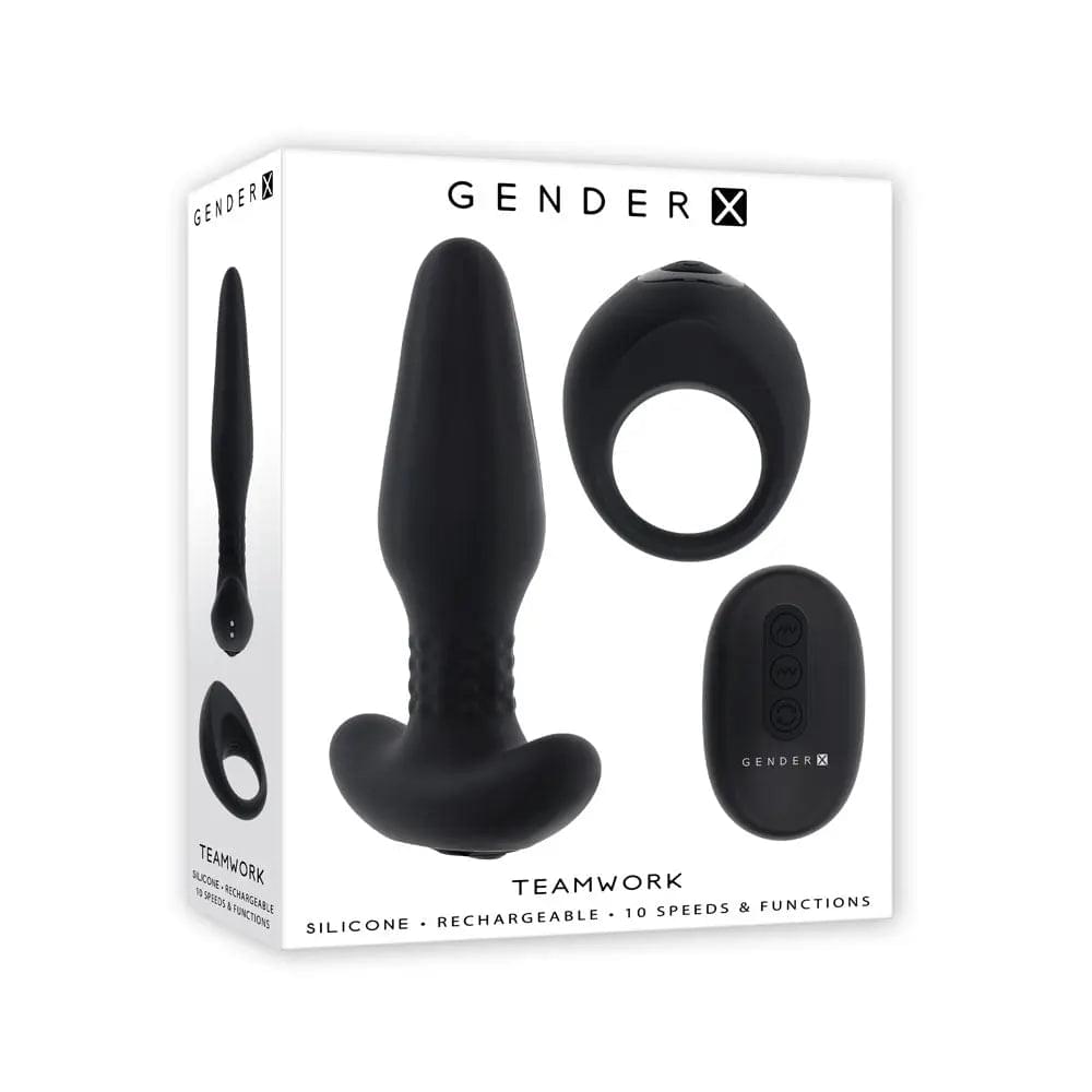 Gender X TEAMWORK -  USB Rechargeable Rimming Butt Plug & Vibrating Cock Ring Gender X Discreet Intimate Essentials.