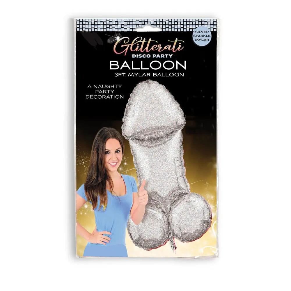 Glitterati - Disco Party Giant Penis Mylar Balloon - Hens Party Novelty - 90 cm Length Little Genie Discreet Intimate Essentials.