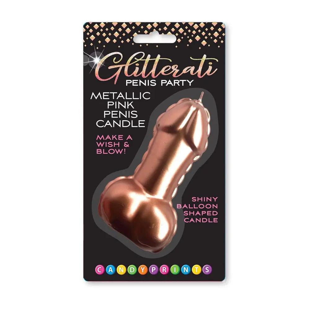Glitterati Metallic Pink Penis Candle -  10 cm Penis Party Candle Little Genie Discreet Intimate Essentials.