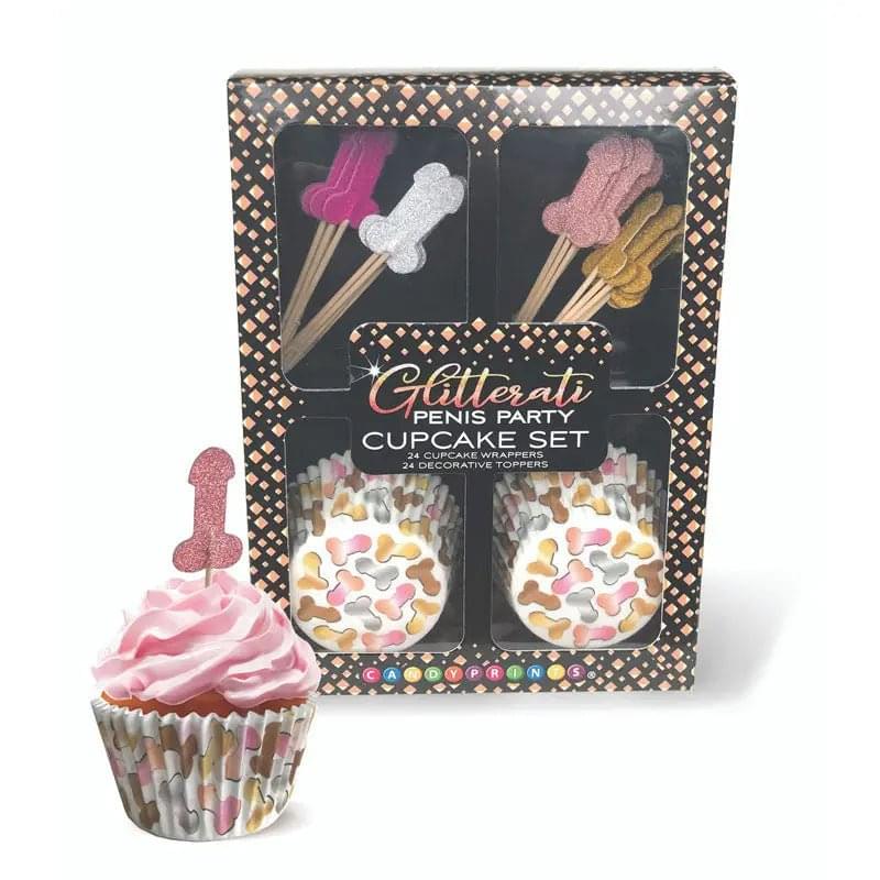 Glitterati - Penis Party Cupcake Set - Party Cupcake Set - Set of 24 Little Genie Discreet Intimate Essentials.