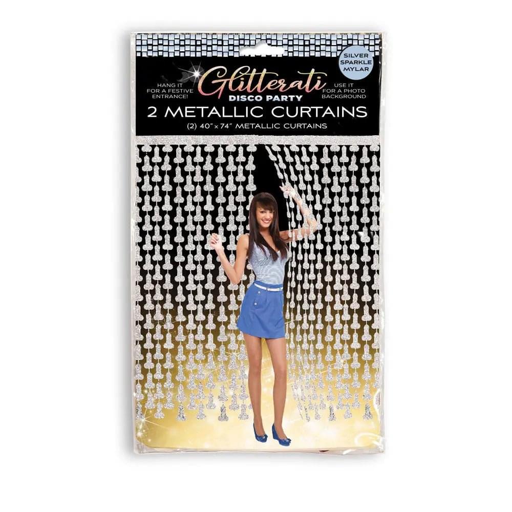 Glitterati - Penis Party Disco Metallic Curtains - Party Doorway Decoration - Set of 2 Little Genie Discreet Intimate Essentials.