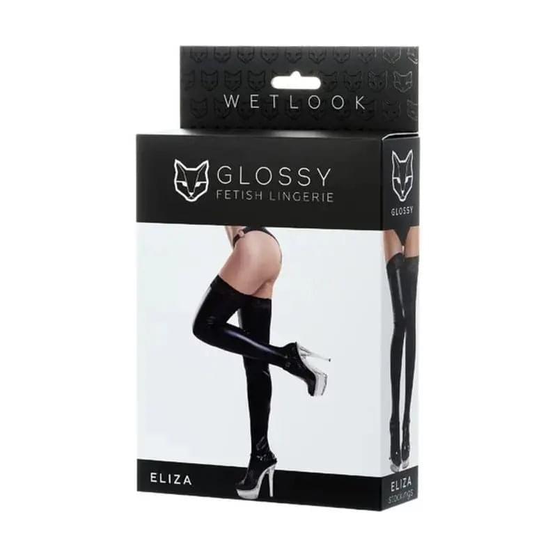 Glossy Wetlook Stockings w Lace Insert Eliza Glossy Discreet Intimate Essentials.