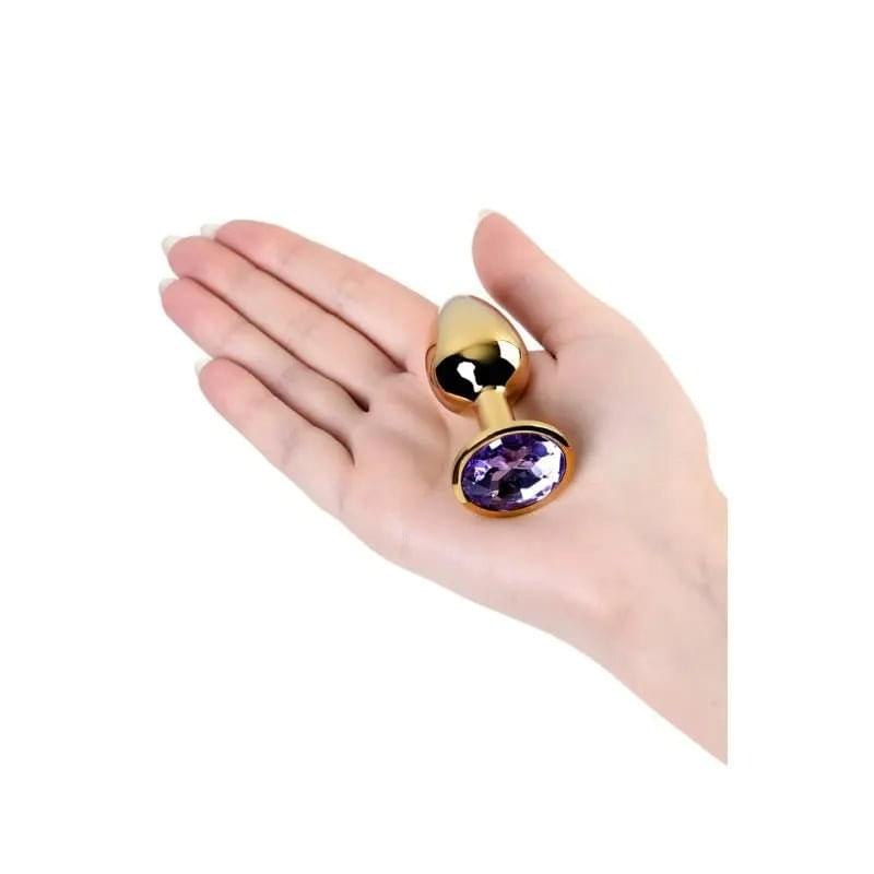Gold Metal Anal Plug w Amethyst Crystal Small Metal Discreet Intimate Essentials.