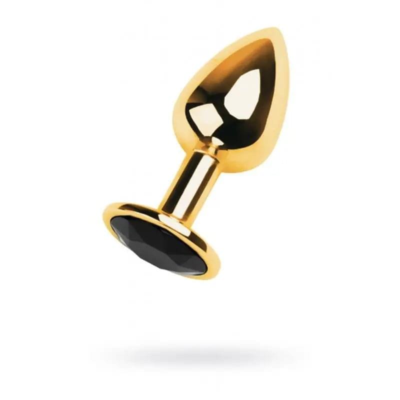 Gold Metal Anal Plug w Black Tourmaline Gem Small Metal Discreet Intimate Essentials.