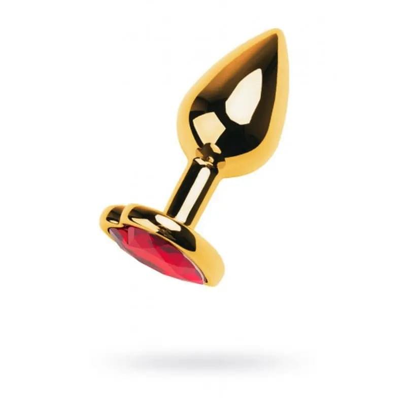Gold Metal Anal Plug w Red Ruby Heart Crystal Small Metal Discreet Intimate Essentials.