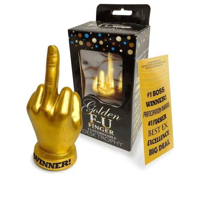 Golden FU Finger Trophy Genie Discreet Intimate Essentials.