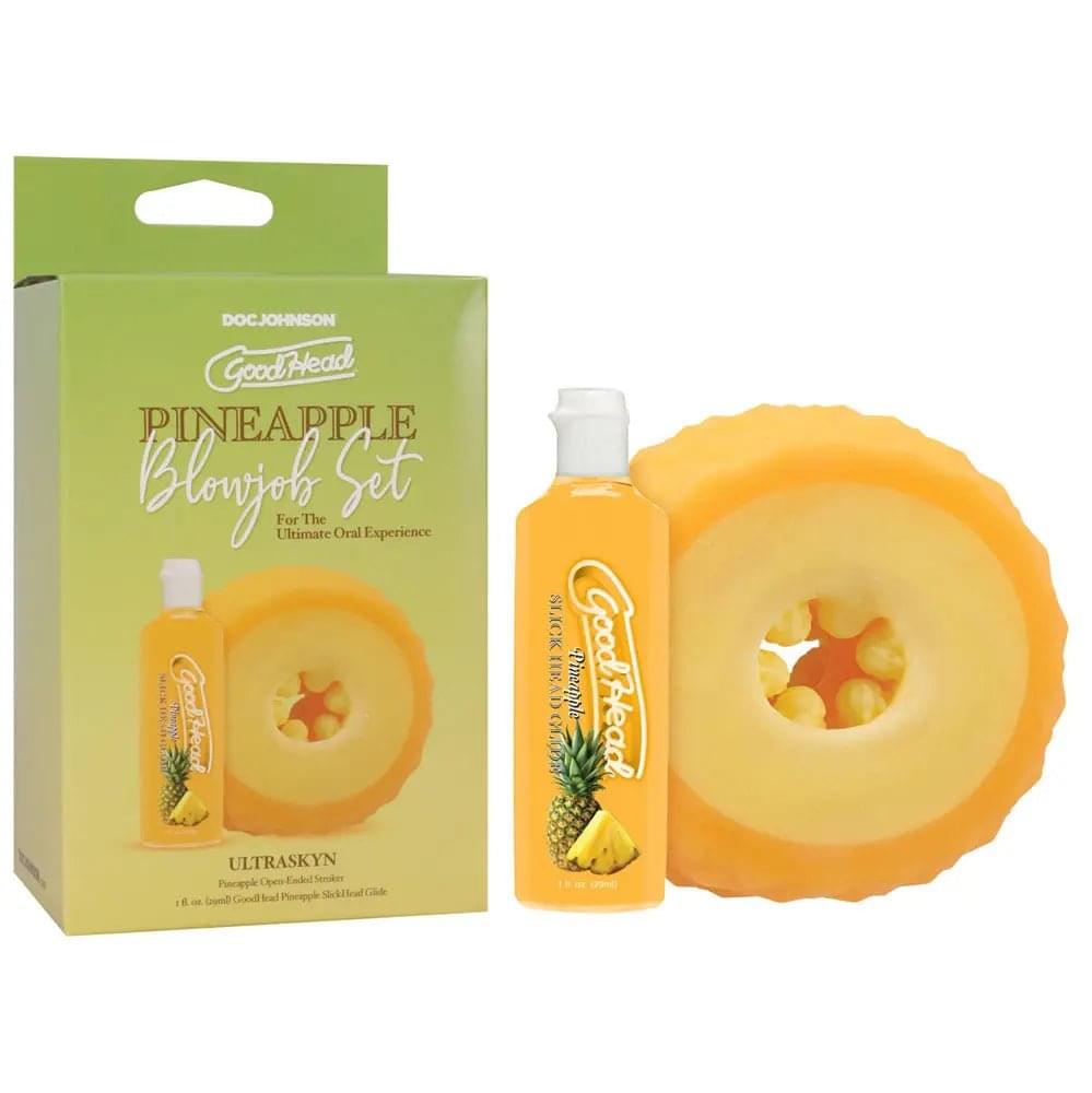GoodHead Pineapple Blowjob Set - Pineapple Stroker with Pineapple Flavoured Lubricant 30 ml Bottle Doc Johnson Discreet Intimate Essentials.