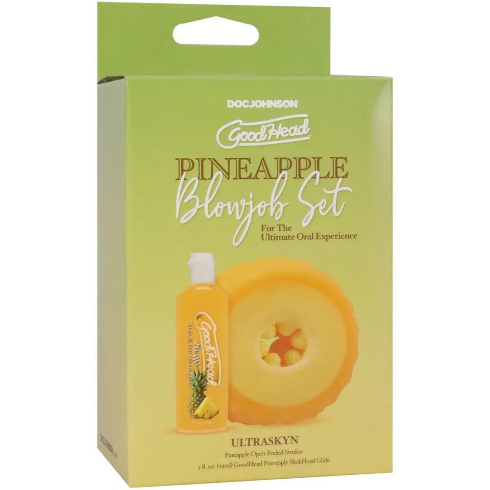 GoodHead Pineapple Blowjob Set - Pineapple Stroker with Pineapple Flavoured Lubricant 30 ml Bottle Doc Johnson Discreet Intimate Essentials.
