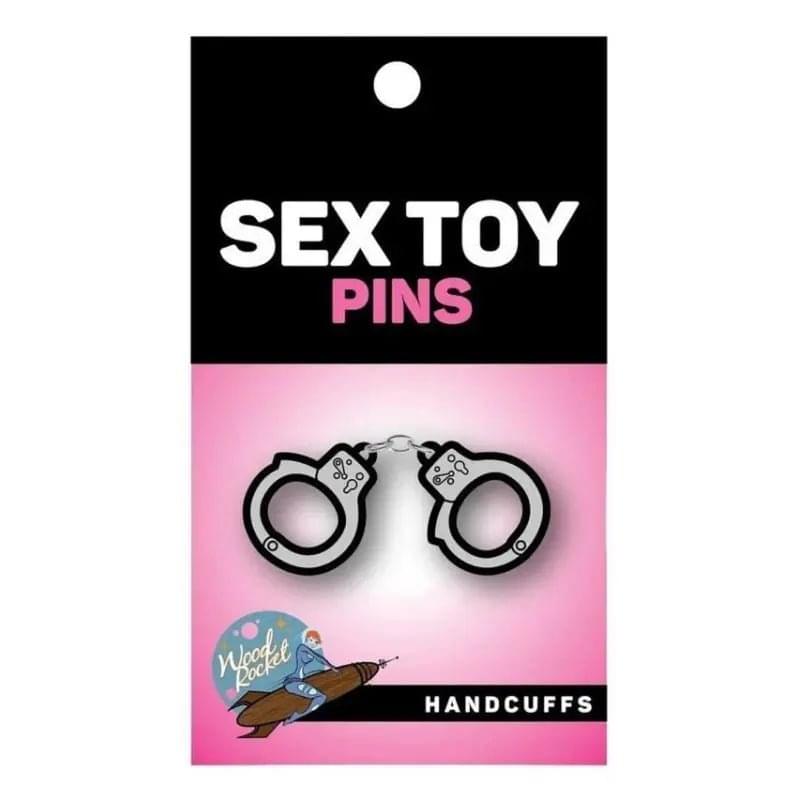 Handcuffs Enamel Pin Wood Rocket Discreet Intimate Essentials.