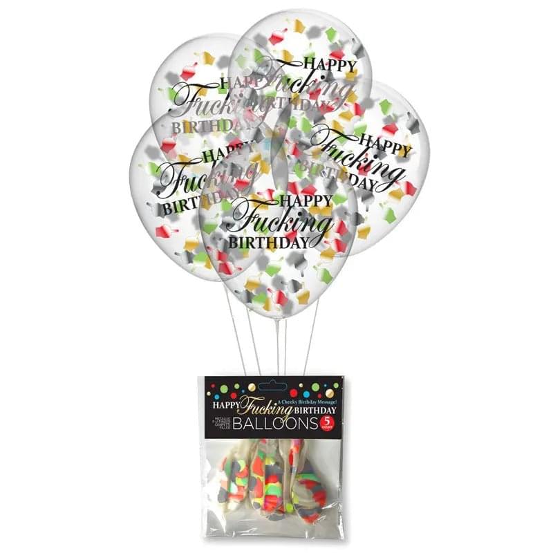 Happy Fucking Birthday Confetti Balloons - Party Balloons - Set of 5 Little Genie Discreet Intimate Essentials.