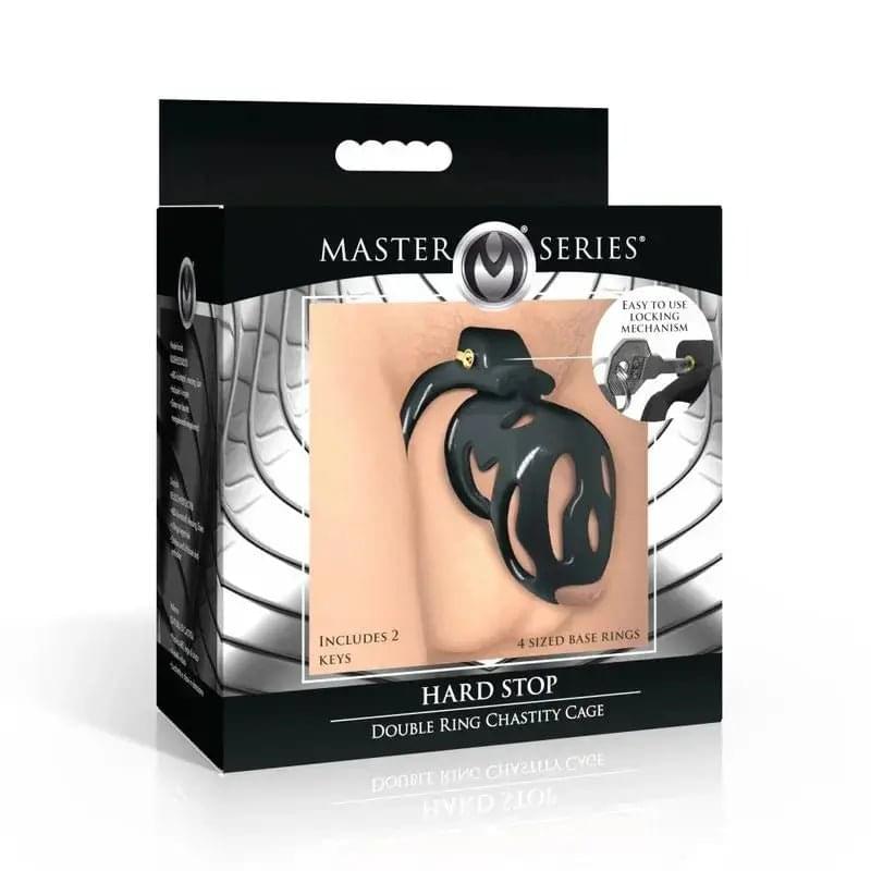 Hard Stop Double Ring Chastity Cage Master Series Discreet Intimate Essentials.