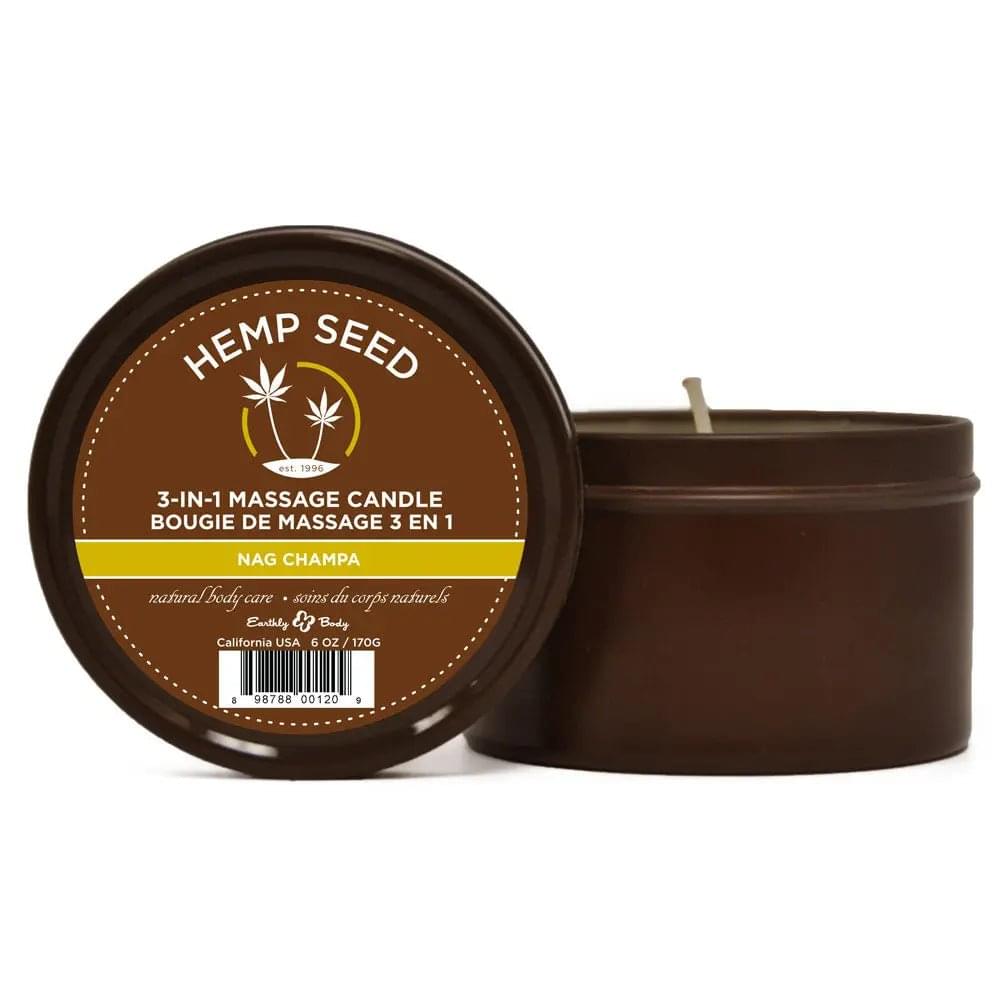 Hemp Seed 3-In-1 Massage Candle - Nag Champa (East Indian Incense) Scented - 170 g Earthly Body Discreet Intimate Essentials.