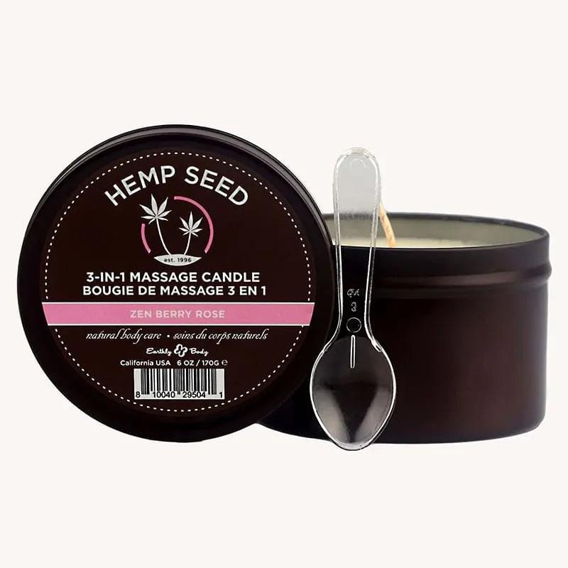 Hemp Seed 3-In-1 Massage Candle - Zen Berry Rose (Blackberry, Yellow Rose & Amber) - 170 g Earthly Body Discreet Intimate Essentials.