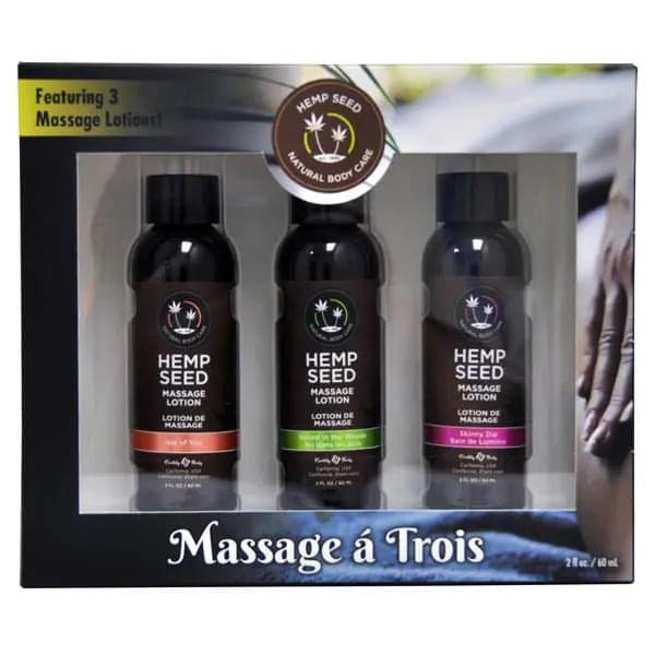 Hemp Seed Massage A Trois - Scented Massage Lotion Kit - 3 Bottle Set Earthly Body Discreet Intimate Essentials.