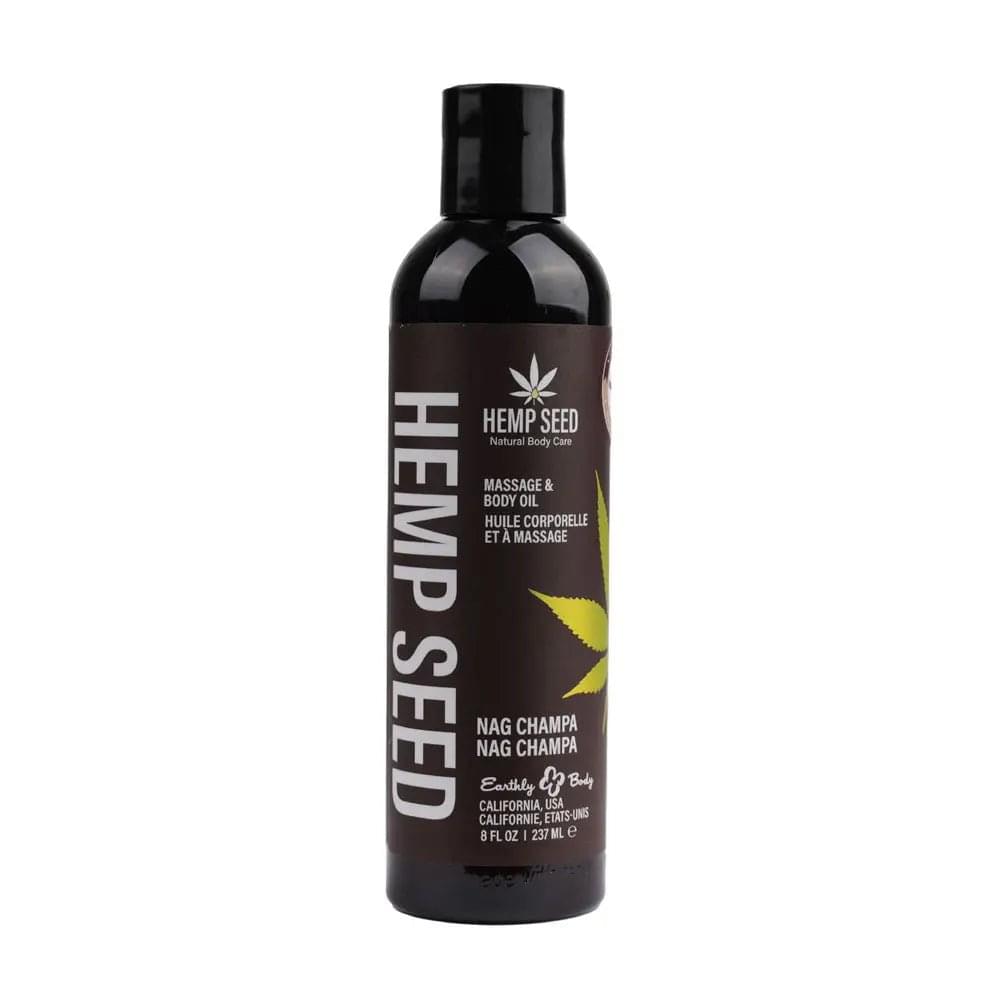 Hemp Seed Massage & Body Oil - Nag Champa (East Indian Incense) Scented - 237 ml Bottle Earthly Body Discreet Intimate Essentials.