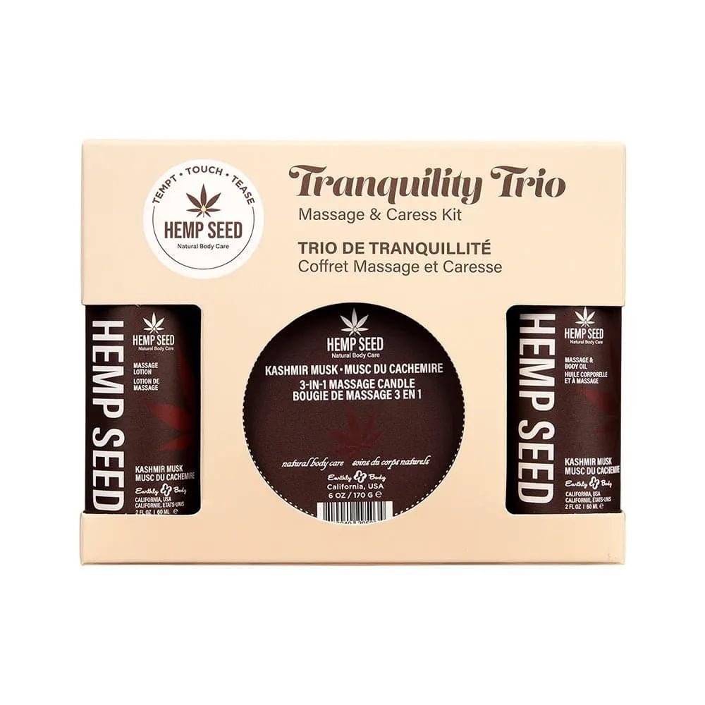 Hemp Seed Tranquility Trio - Kashmir Musk - Kashmir Musk Scented Massage & Caress Kit - 3 Piece Kit Earthly Body Discreet Intimate Essentials.