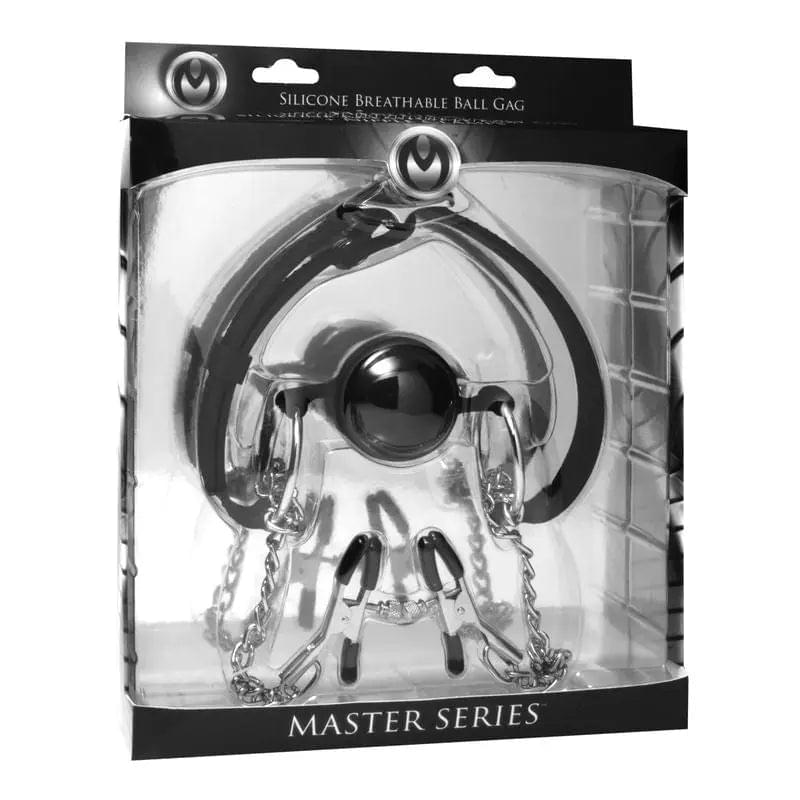 Hinder Breathable Silicone Ball Gag With Nipple Clamps Master Series Discreet Intimate Essentials.