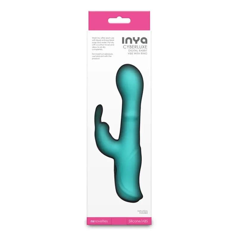 INYA Cyberluxe - Aqua - Aqua 18 cm USB Rechargeable Rabbit Vibrator with Sliding Ring Shaft NS Novelties Discreet Intimate Essentials.