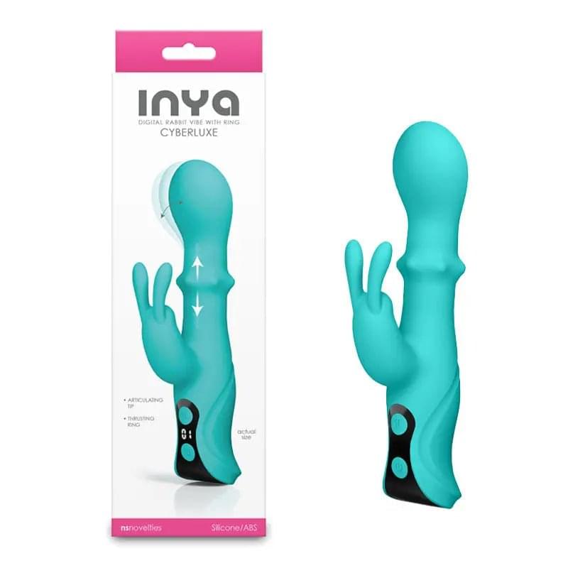 INYA Cyberluxe - Aqua - Aqua 18 cm USB Rechargeable Rabbit Vibrator with Sliding Ring Shaft NS Novelties Discreet Intimate Essentials.