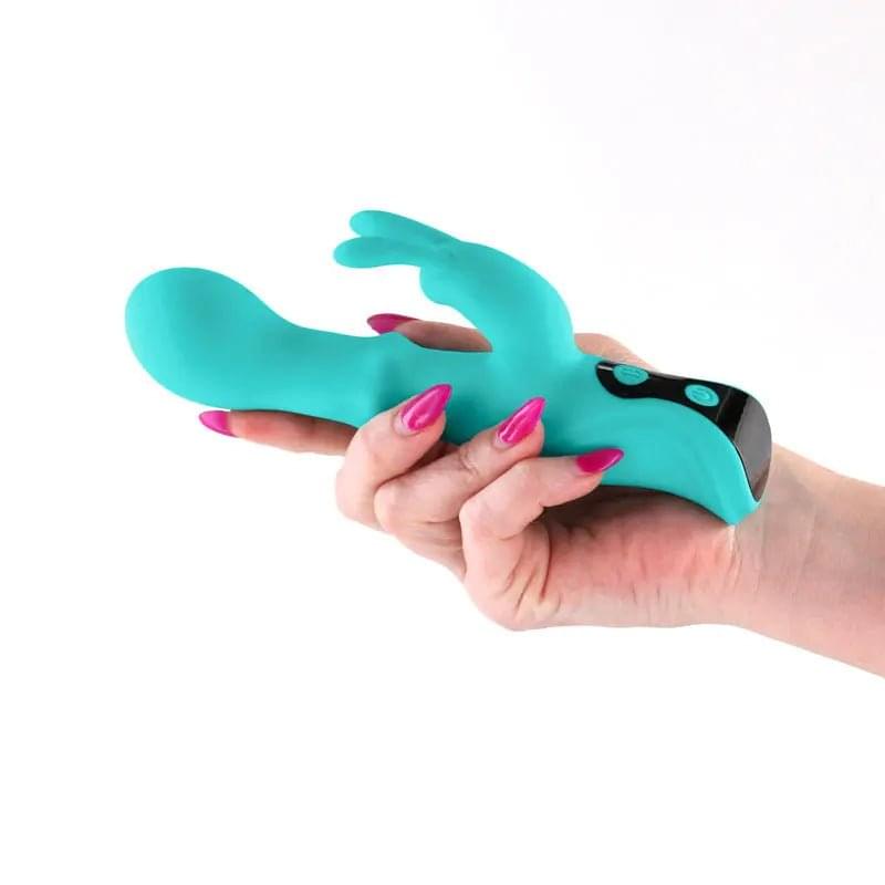 INYA Cyberluxe - Aqua - Aqua 18 cm USB Rechargeable Rabbit Vibrator with Sliding Ring Shaft NS Novelties Discreet Intimate Essentials.