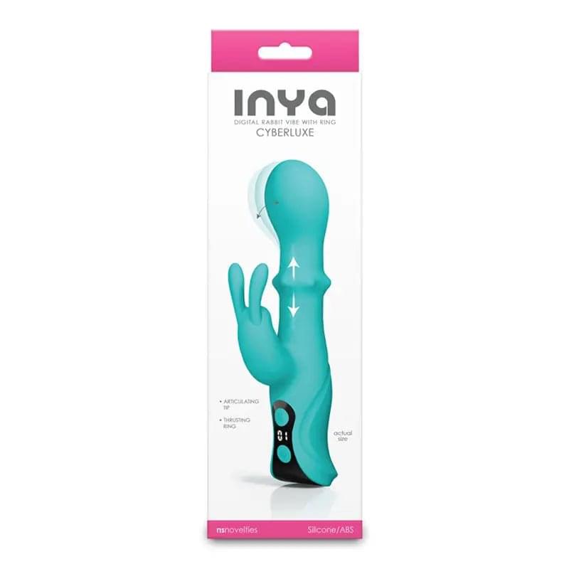 INYA Cyberluxe - Aqua - Aqua 18 cm USB Rechargeable Rabbit Vibrator with Sliding Ring Shaft NS Novelties Discreet Intimate Essentials.