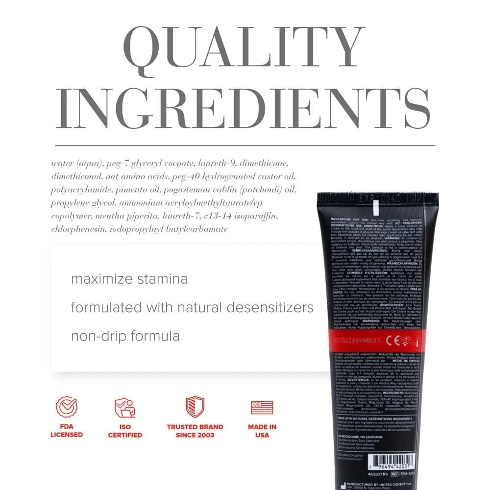 JO Prolonger Gel - 60 mL - Penis Desensitising Gel - 60 ml Tube JO Discreet Intimate Essentials.