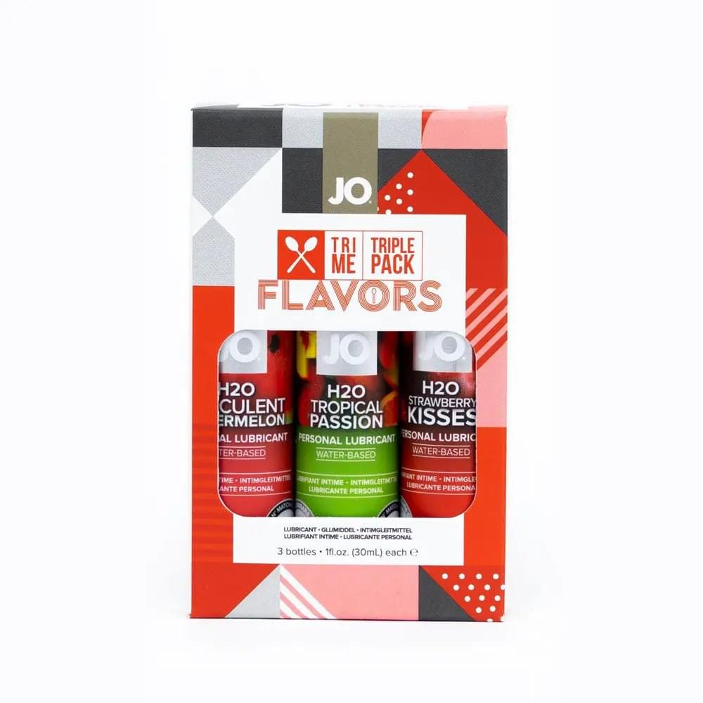 JO Tri-Me Triple Pack Flavours Gift Set - Strawberry, Watermelon and Tropic Passion Flavoured Lubes - 3 Pack JO Discreet Intimate Essentials.